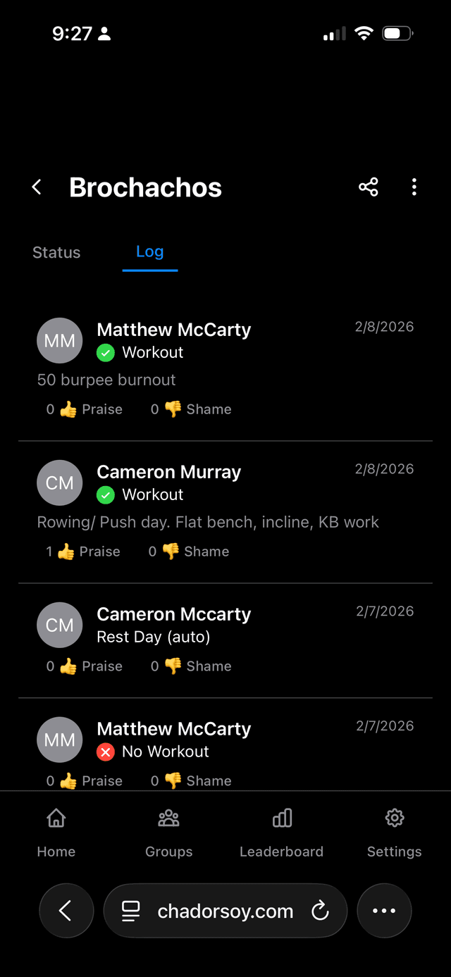 Chad or Soy web group log on mobile