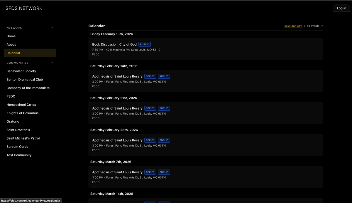 Events list view on desktop
