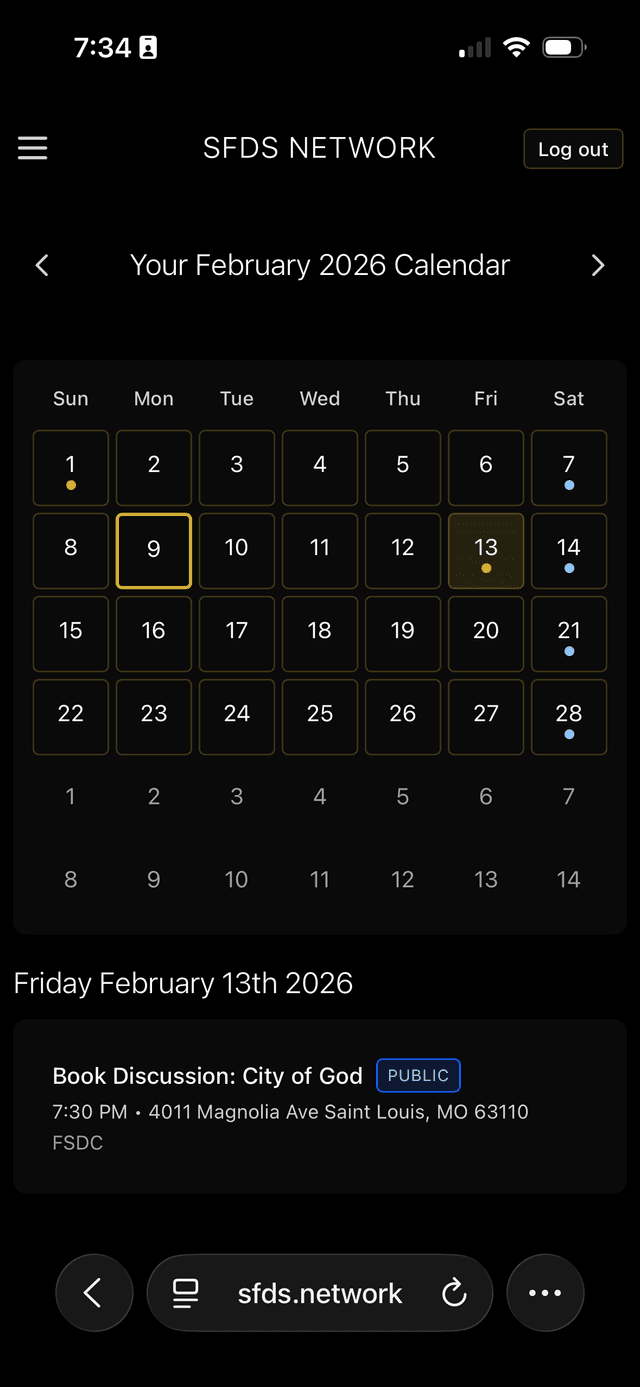 Home with day selected when logged in